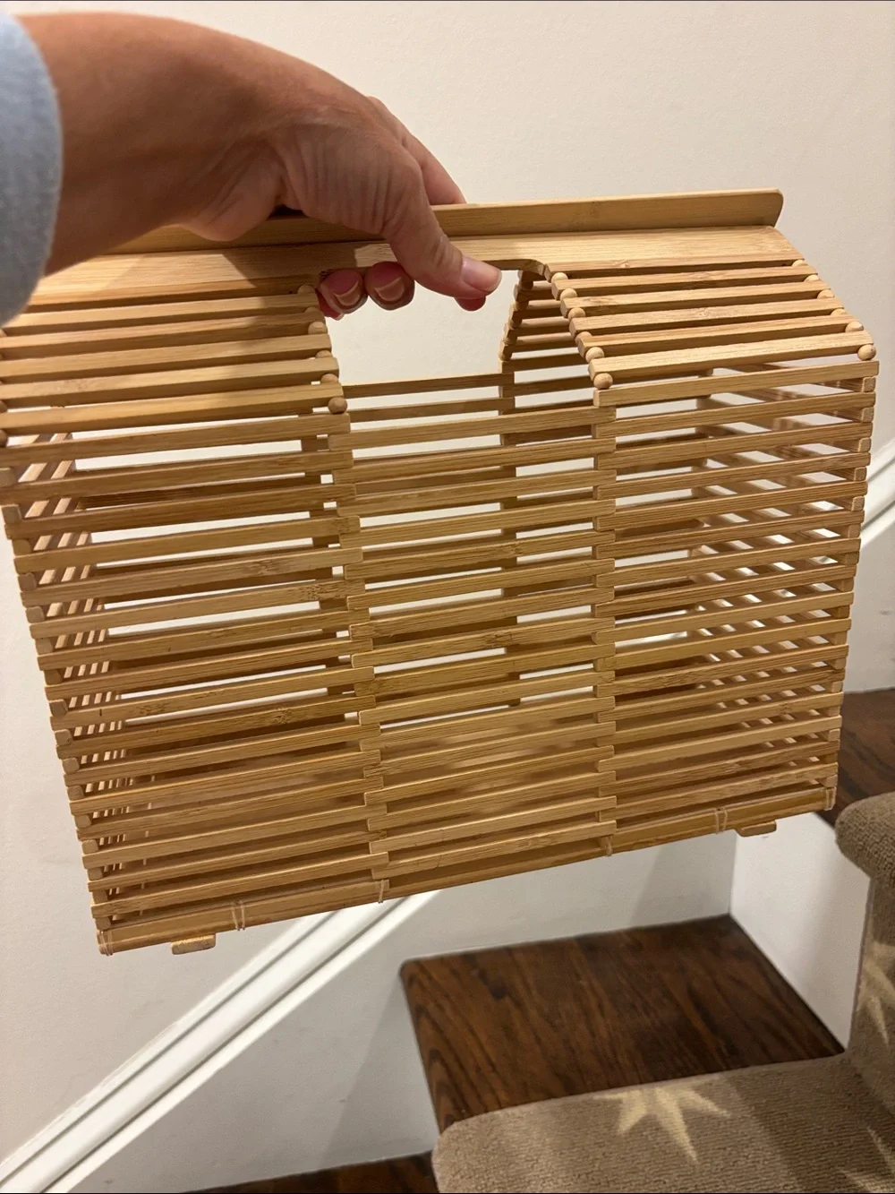 Bamboo Slatted Tote Bag in Natural Bamboo
